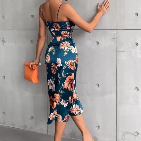 Boho floral print side slit cami dress - Picture 3 of 5